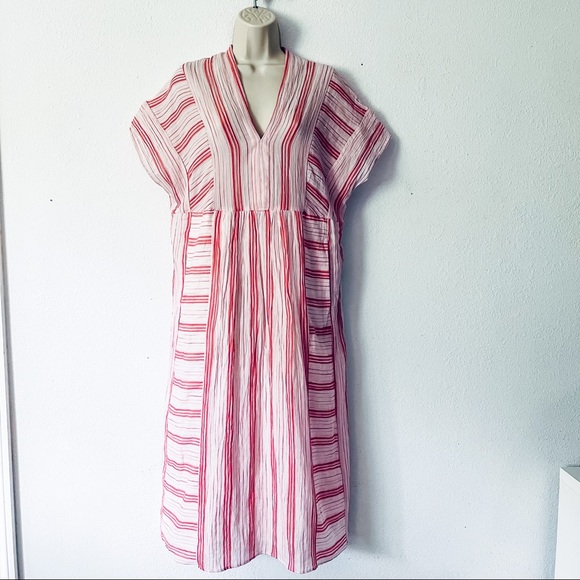 MASSCOB V-neck Striped Cotton Dress In Pink Stripe - Picture 5 of 12